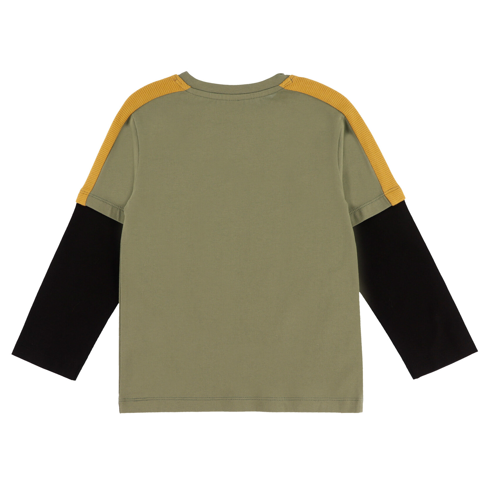 Nanö NANÖ - T-shirt vert à manches longues à effet superposé et imprimé de motocycliste 'Plein gaz!'
