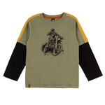 Nanö NANÖ - Green long-sleeved T-shirt with a layered effect and motorcyclist print 'Plein gaz!'