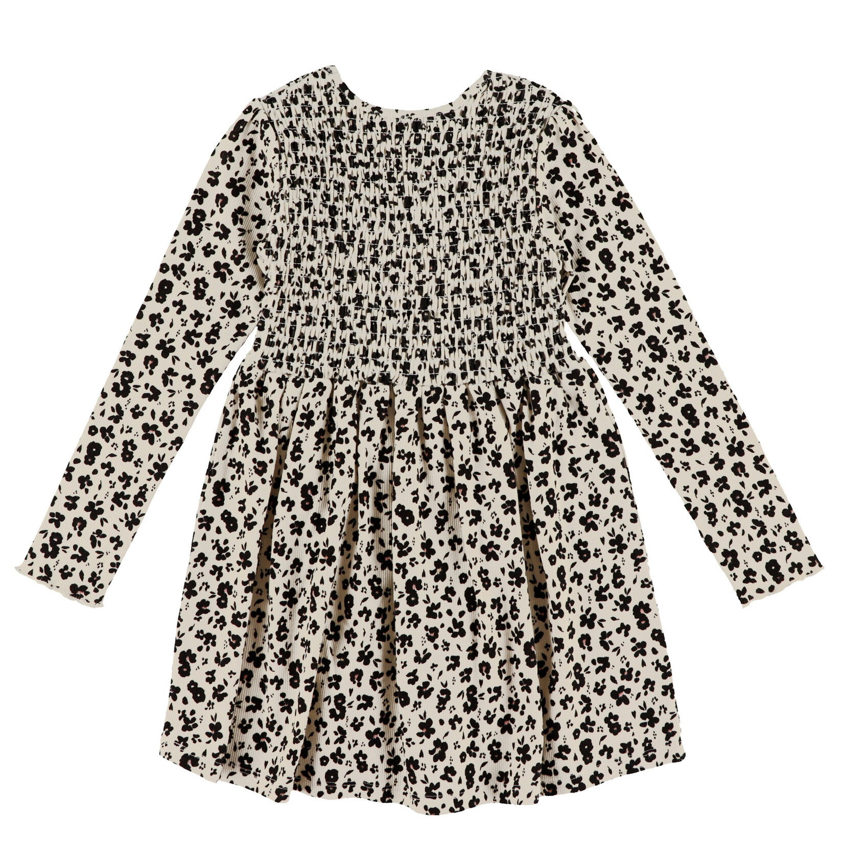 Nanö NANÖ - Ivory long-sleeved dress with a honeycomb top and floral patterns 'Au Galop!'