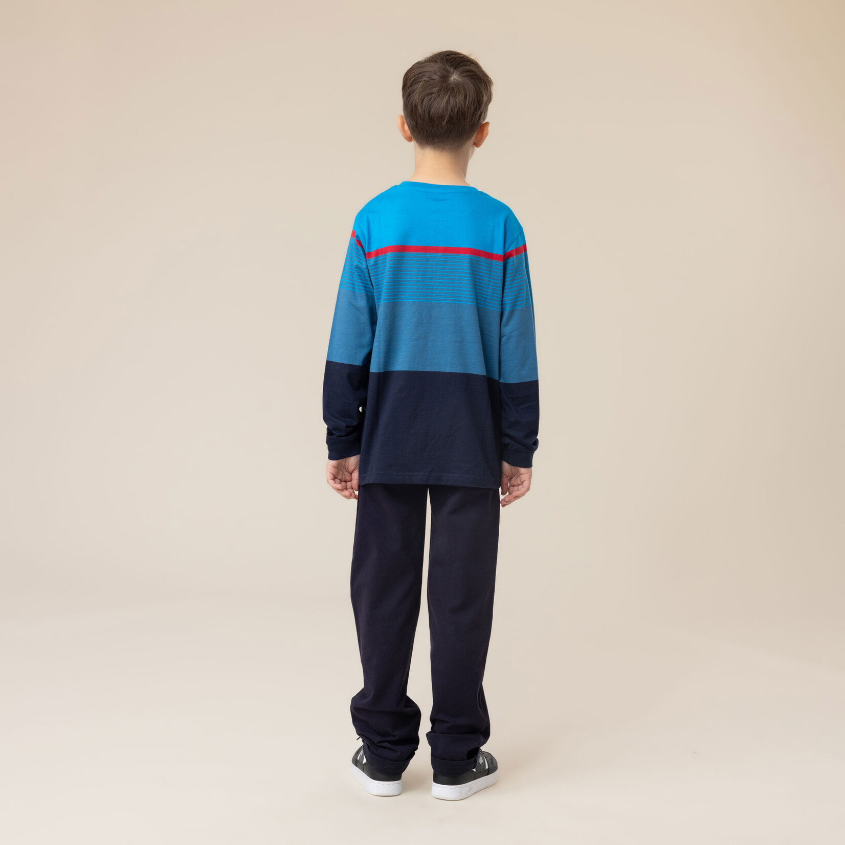 Nanö NANÖ - Blue long-sleeved T-shirt with stripes and buttons on the front 'Esprit sportif'