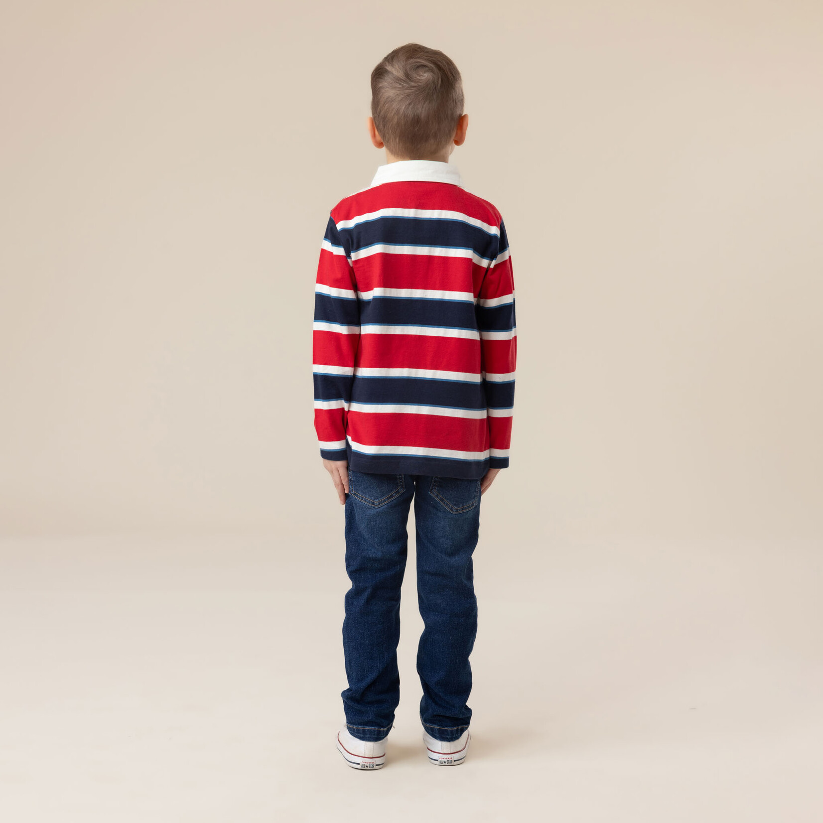 Nanö NANÖ - Chandail/polo manches longues rouge avec rayures blanches et bleues 'Esprit sportif'