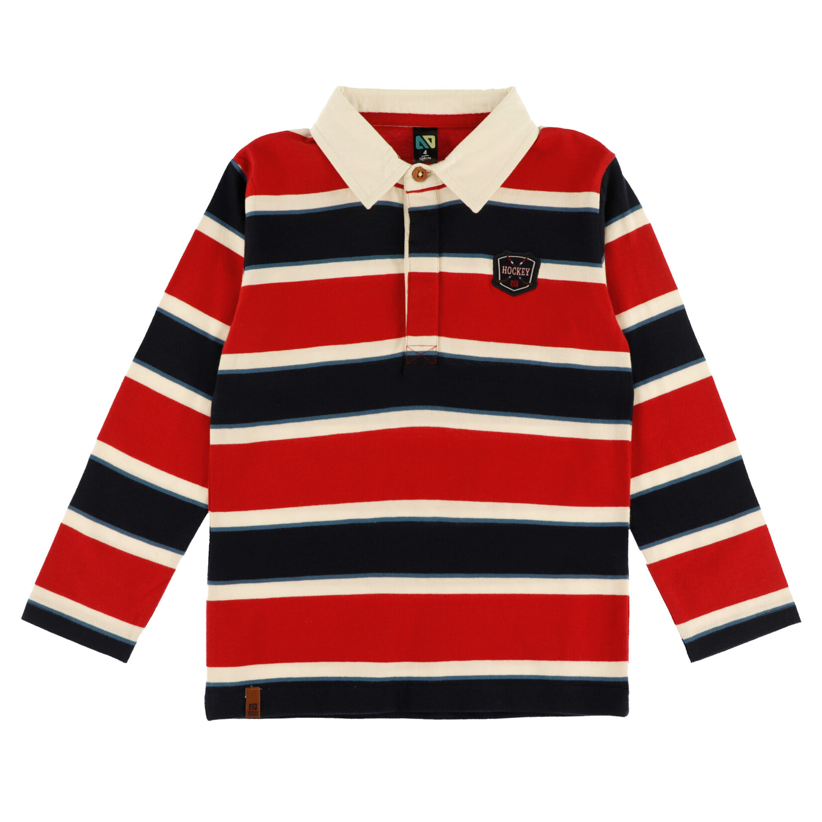 Nanö NANÖ - Chandail/polo manches longues rouge avec rayures blanches et bleues 'Esprit sportif'