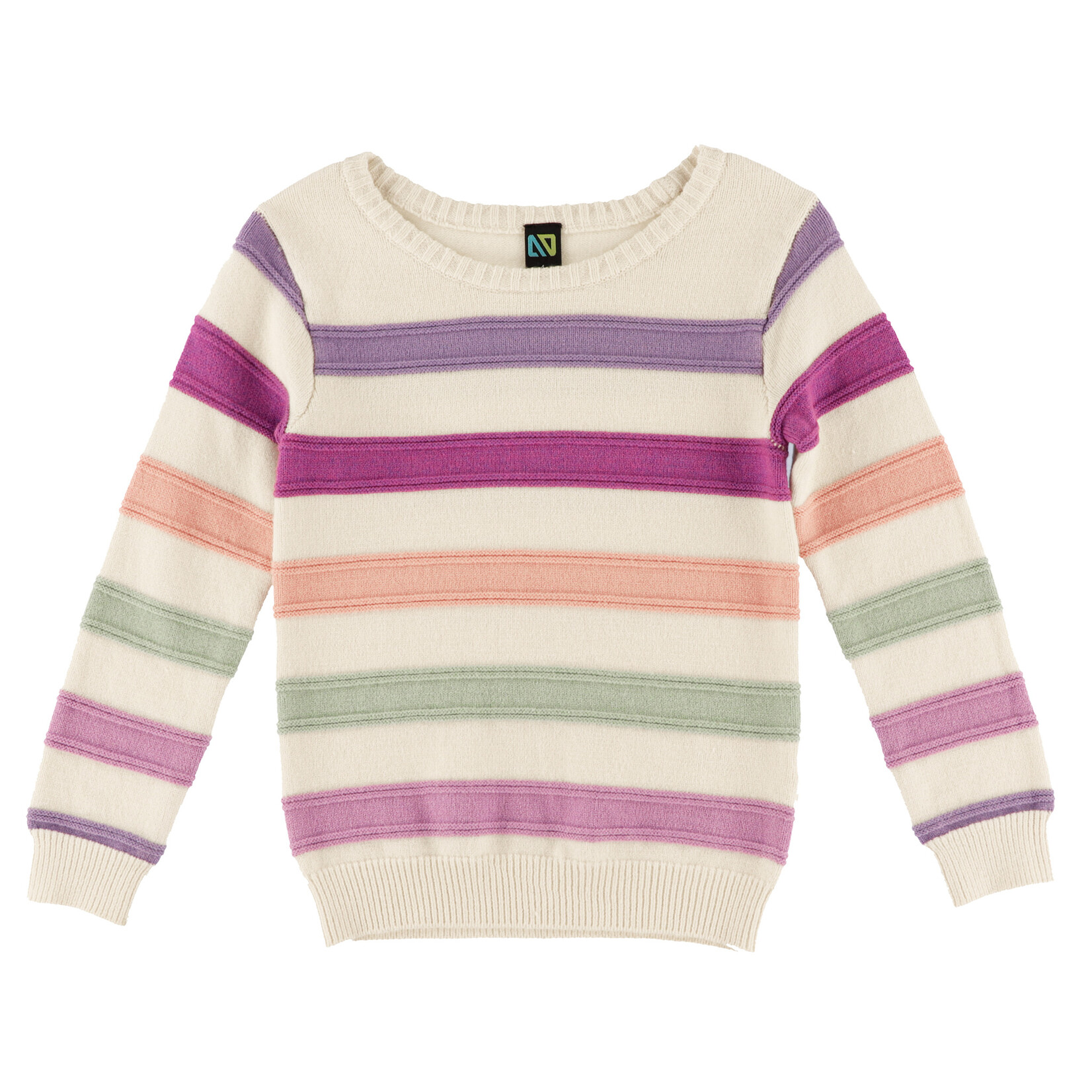 Nanö NANÖ - Ivory knit sweater with colorful stripes 'Bonne Journée'