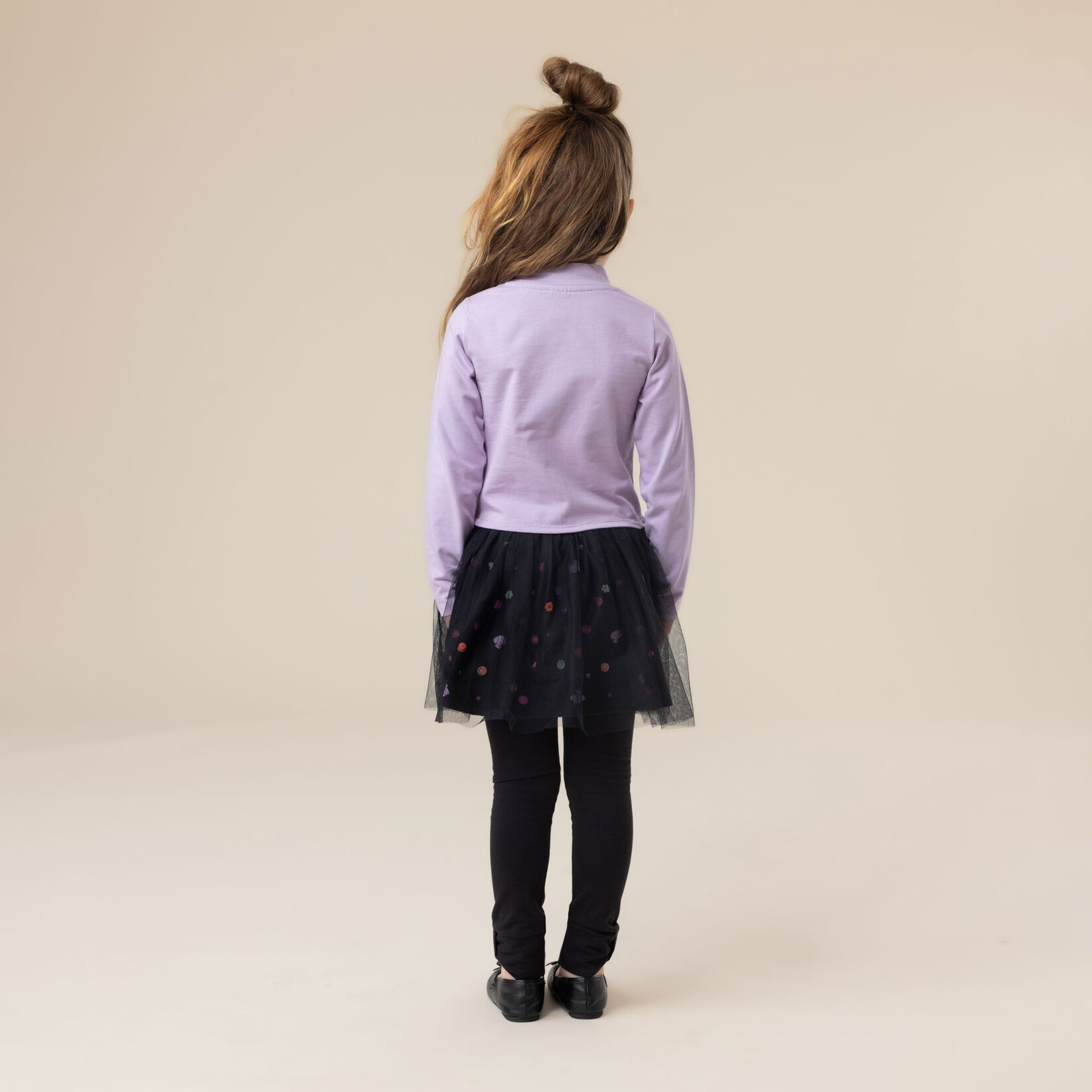 Nanö NANÖ - Robe à manches longues lilas et noir avec imprimé de chiens et sourires 'Bonne Journée'