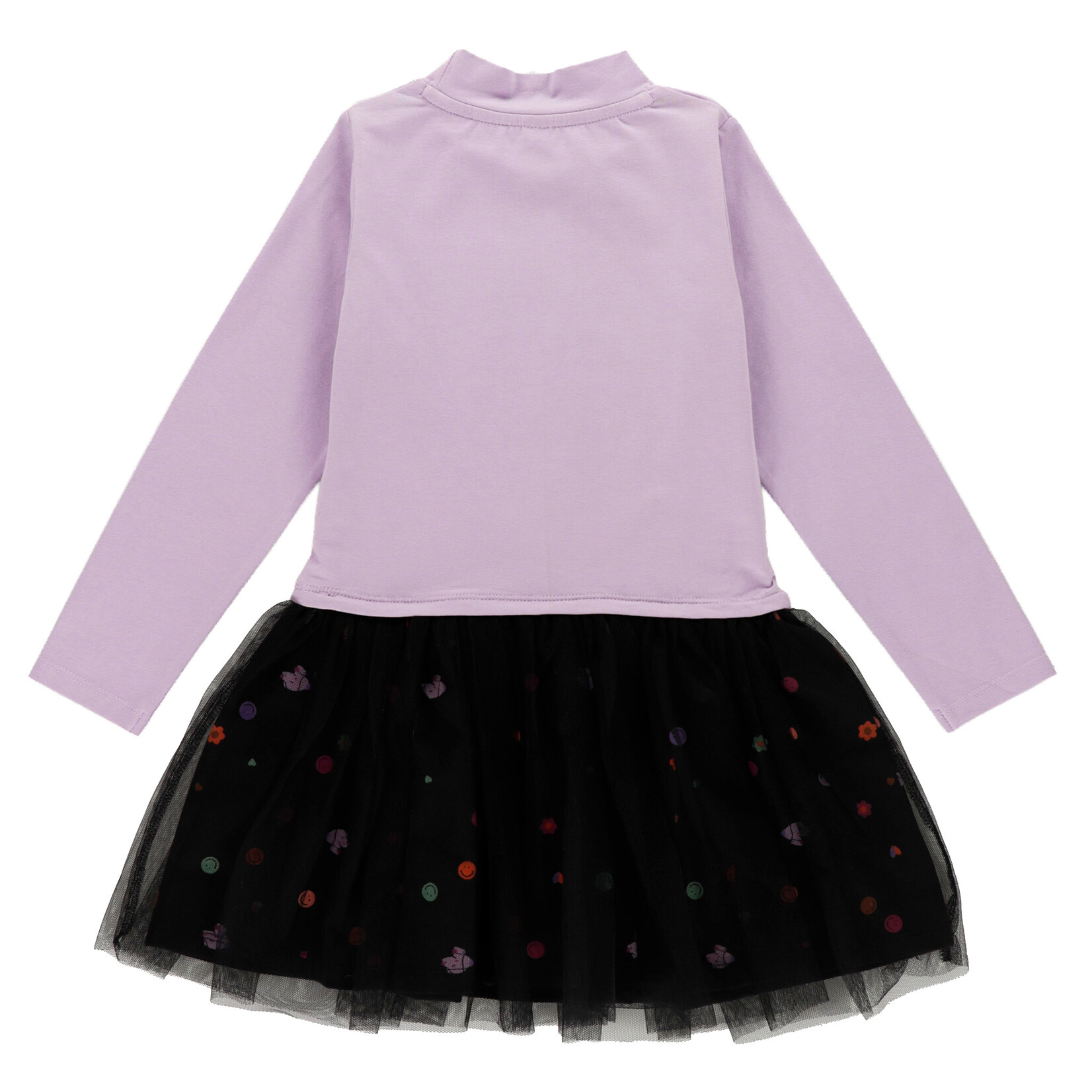 Nanö NANÖ - Robe à manches longues lilas et noir avec imprimé de chiens et sourires 'Bonne Journée'