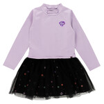 Nanö NANÖ - Lilac and black long-sleeved dress with a print of dogs and smiley faces 'Bonne Journée'