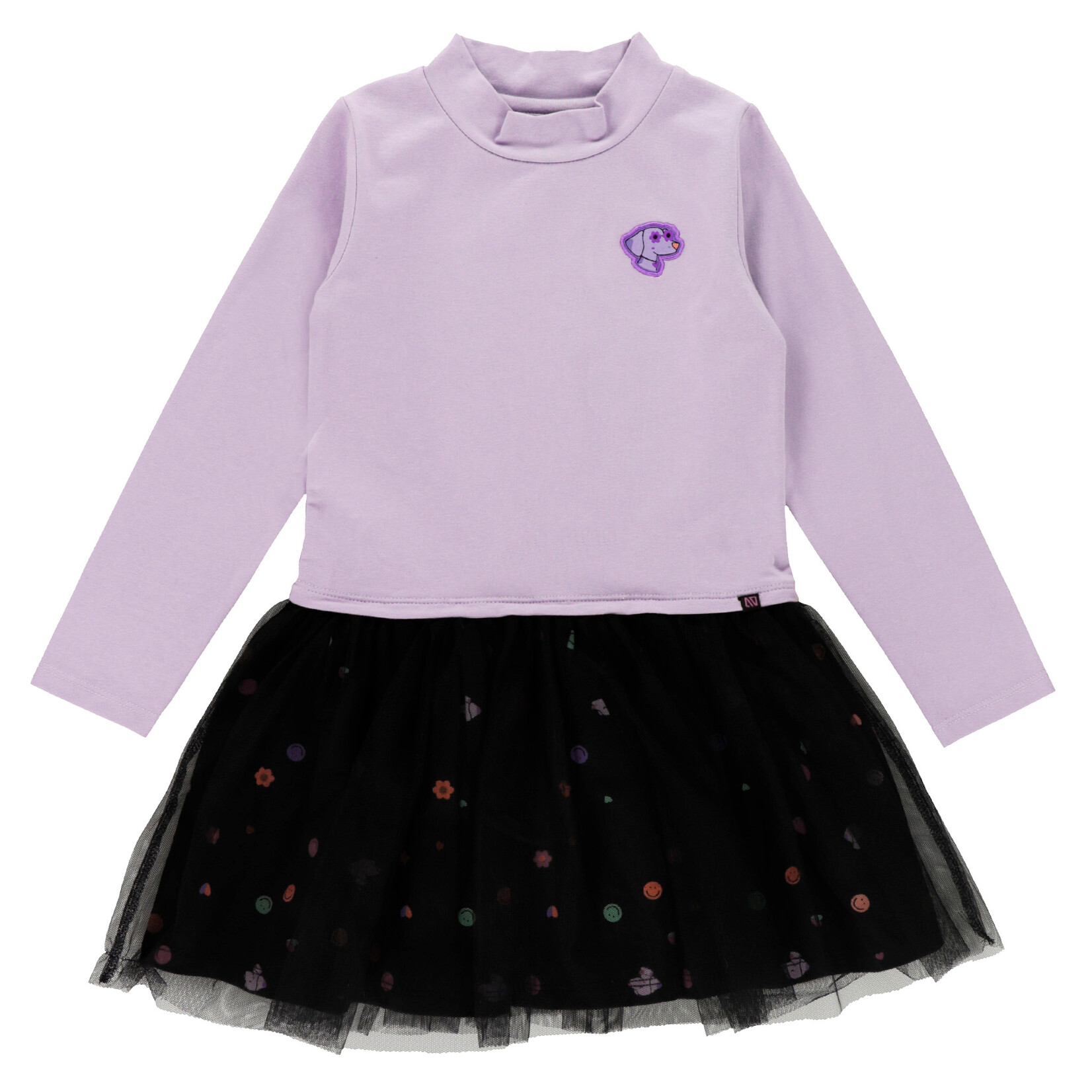 Nanö NANÖ - Robe à manches longues lilas et noir avec imprimé de chiens et sourires 'Bonne Journée'