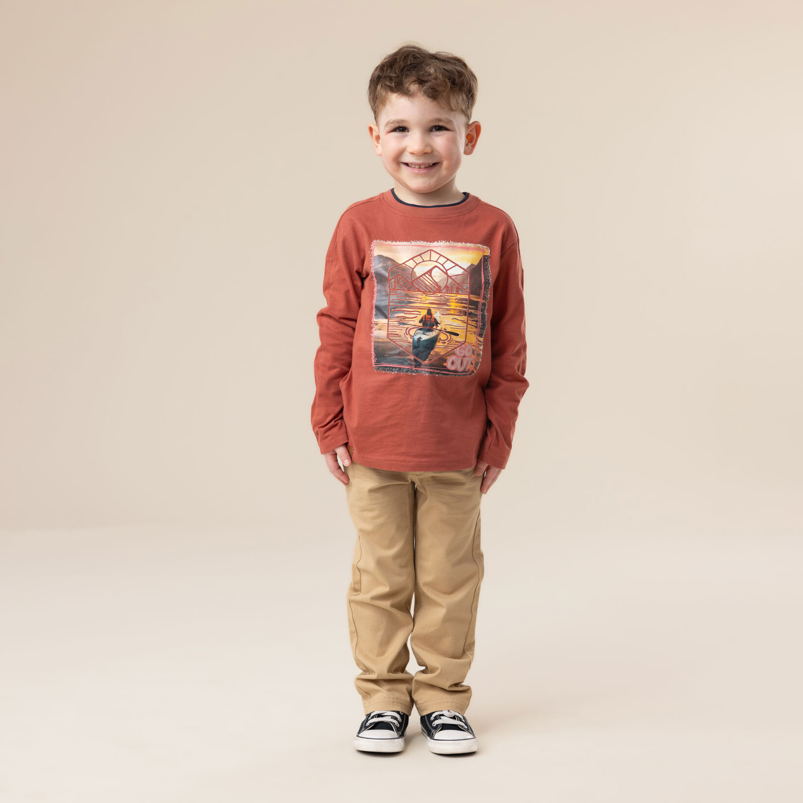 Nanö NANÖ - Pantalon en sergé extensible brun à jambes droites 'Exploration du nord!'