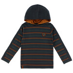 Nanö NANÖ - Navy blue long-sleeved T-shirt with a hood and stripes 'Exploration du nord!'