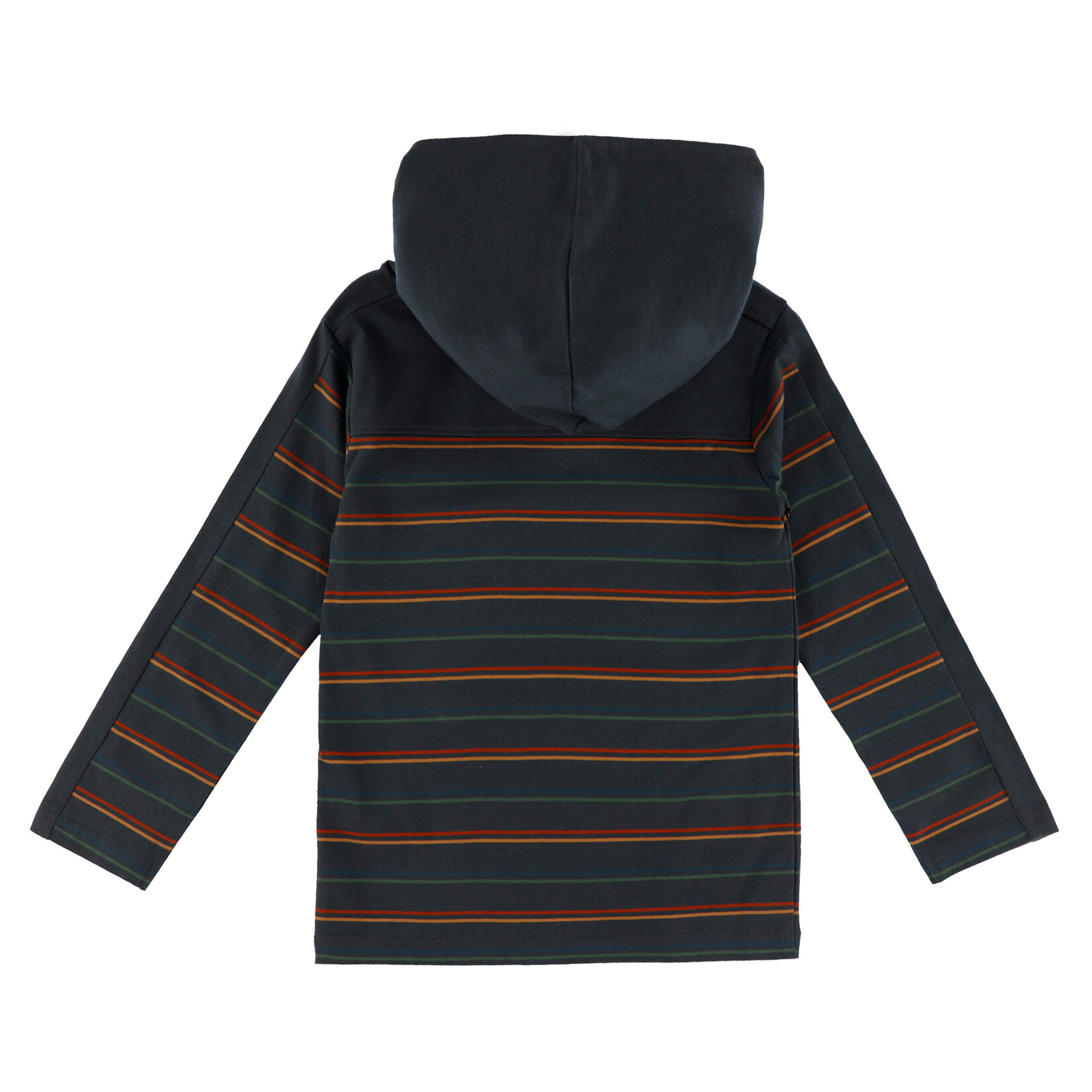 Nanö NANÖ - Navy blue long-sleeved T-shirt with a hood and stripes 'Exploration du nord!'