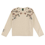 Nanö NANÖ - T-shirt beige à manches longues avec imprimé de fleurs aux épaules 'Journée en Fleurs'