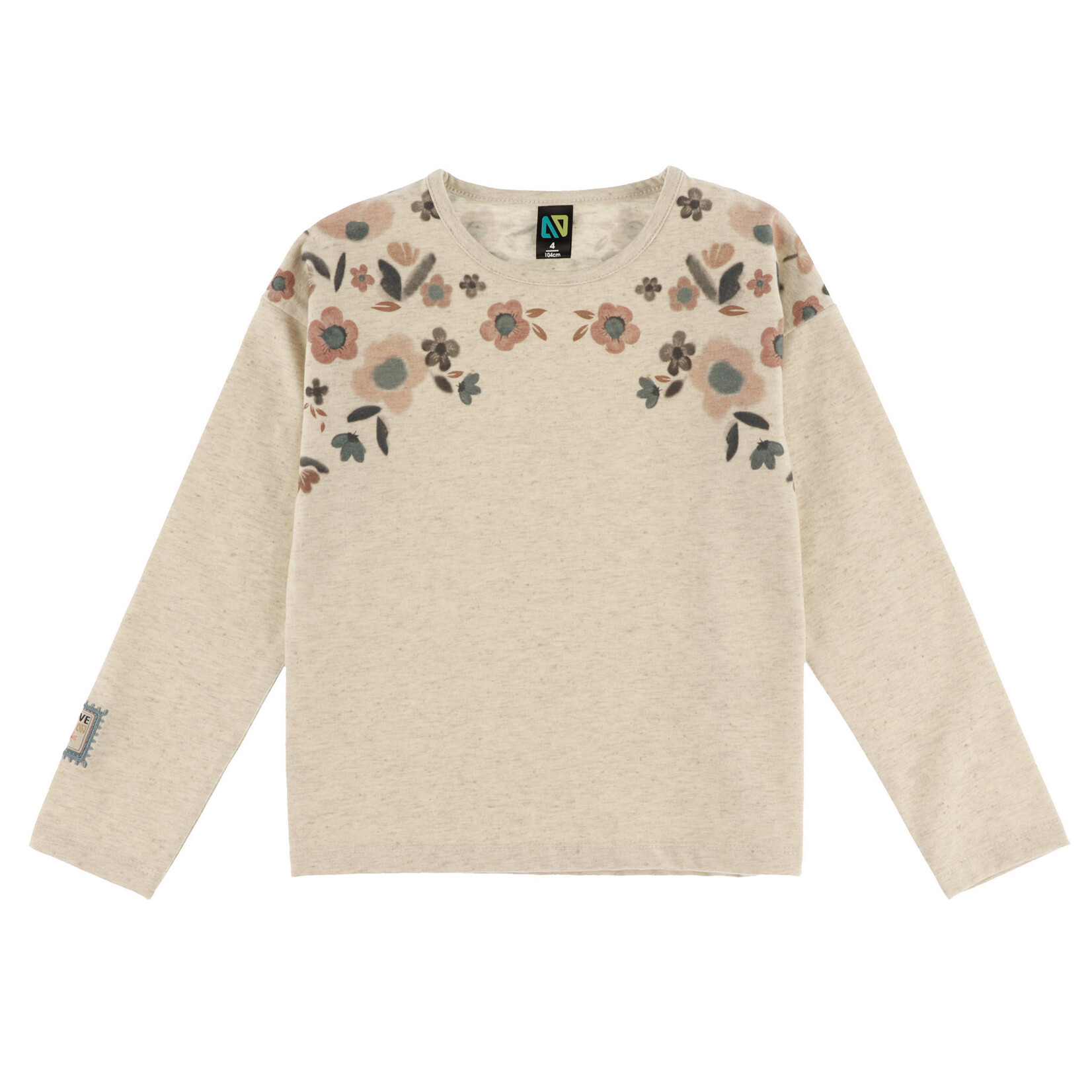 Nanö NANÖ - T-shirt beige à manches longues avec imprimé de fleurs aux épaules 'Journée en Fleurs'