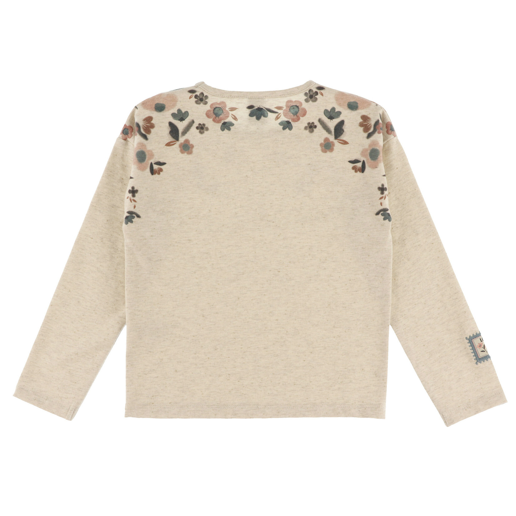 Nanö NANÖ - T-shirt beige à manches longues avec imprimé de fleurs aux épaules 'Journée en Fleurs'
