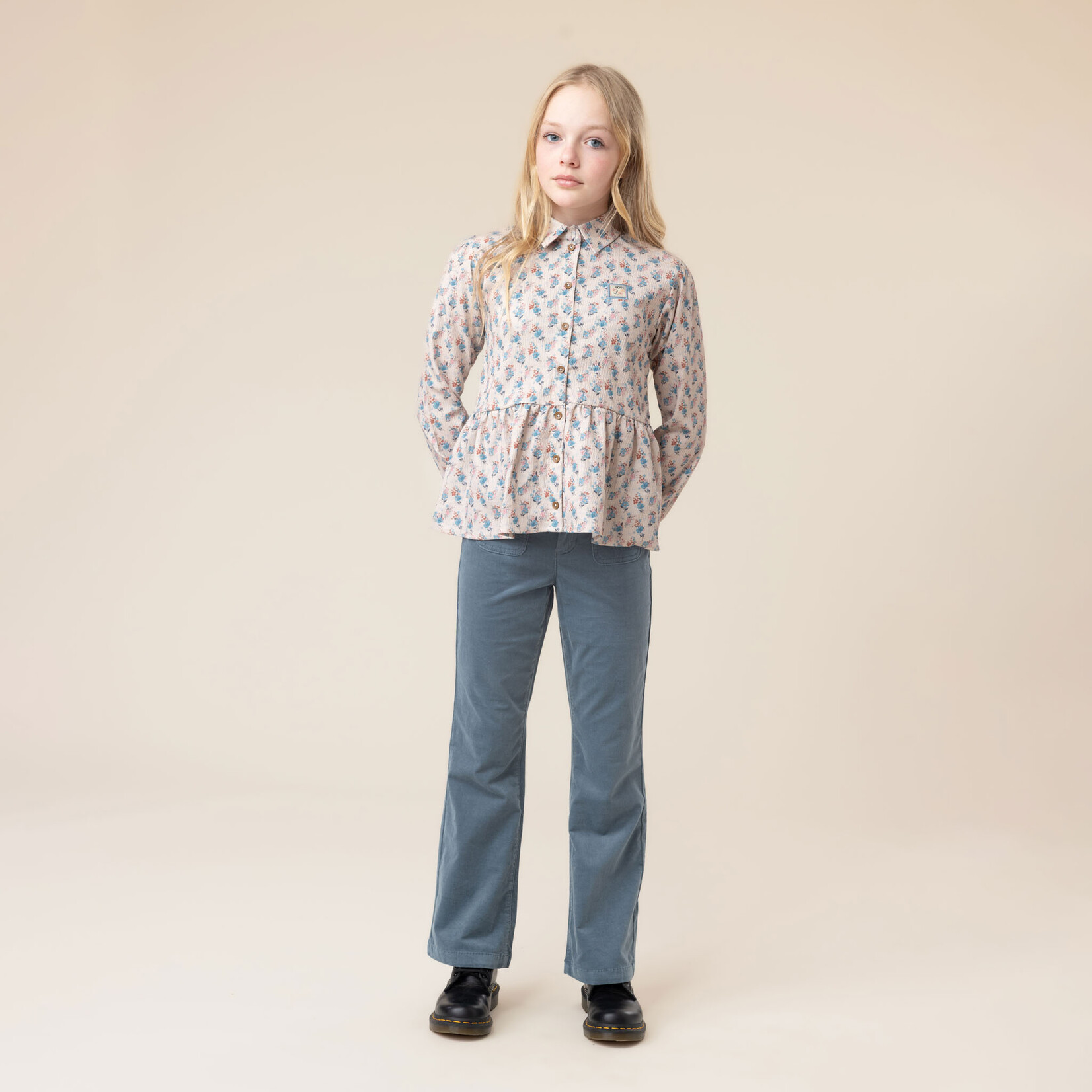 Nanö NANÖ - Pantalon bleu pâle en corduroy extensible ' Journée en Fleurs'