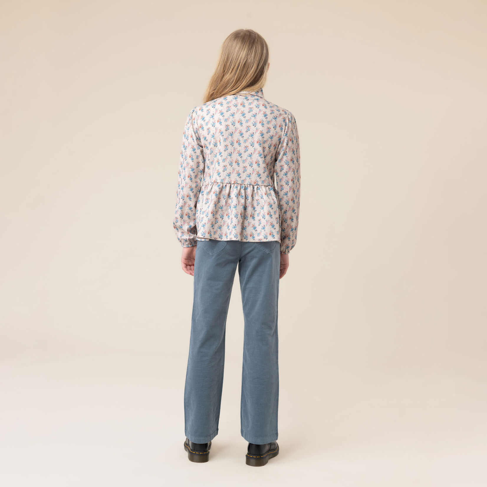 Nanö NANÖ - Pantalon bleu pâle en corduroy extensible ' Journée en Fleurs'