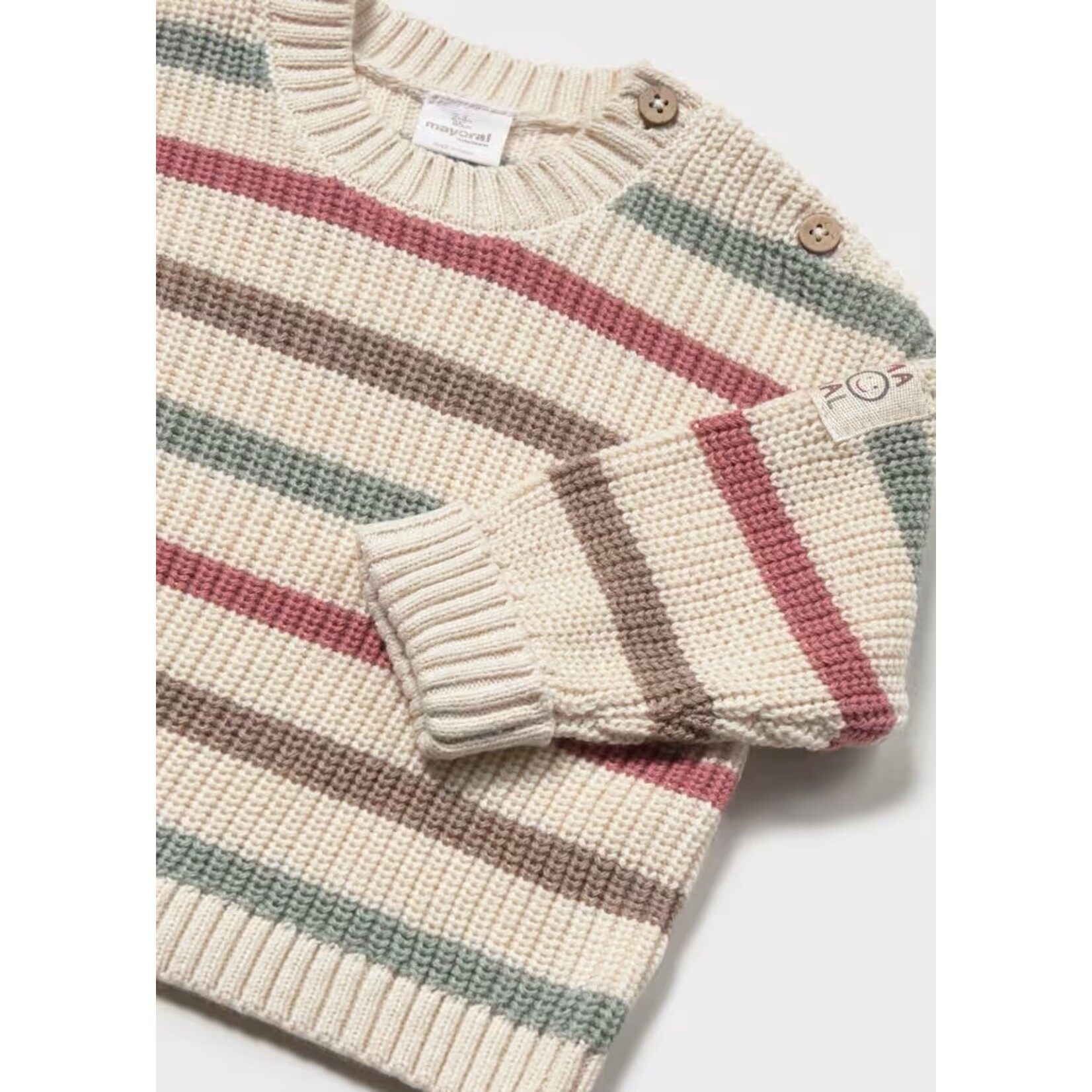 Mayoral MAYORAL - Chandail de style pull en tricot beige avec rayures bleues, rouges et brunes