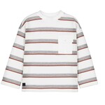 Mayoral MAYORAL - White long-sleeved T-shirt with a front pocket and grey and red stripes