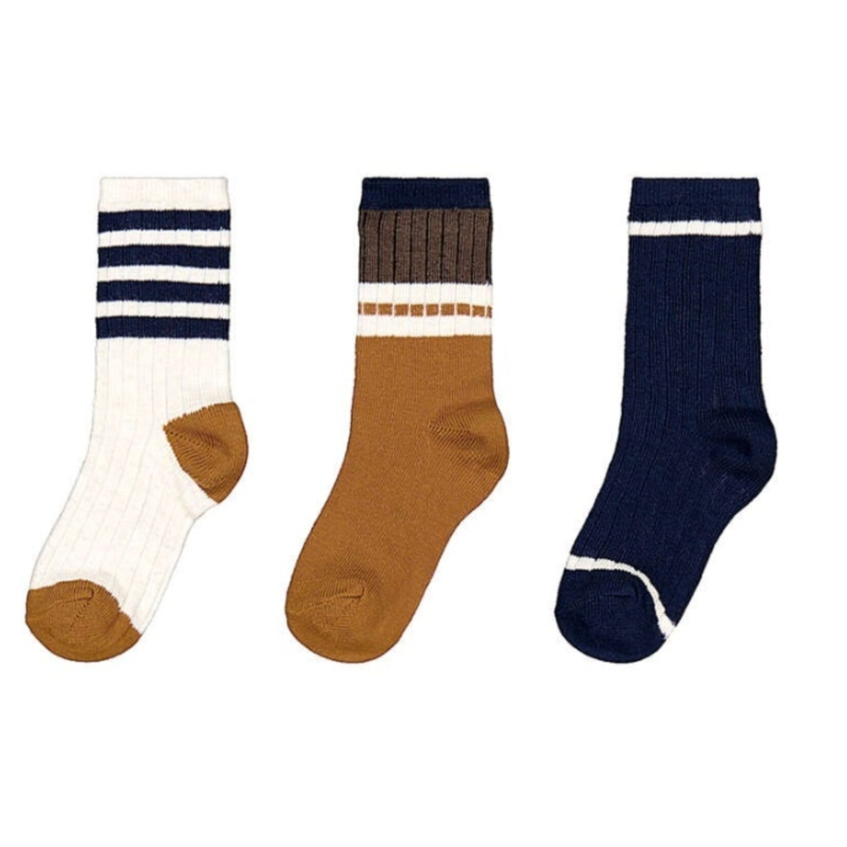 Mayoral MAYORAL - Lot de 3 paires de chaussettes 'beige chiné, orange caramel et bleu marine - lignées'
