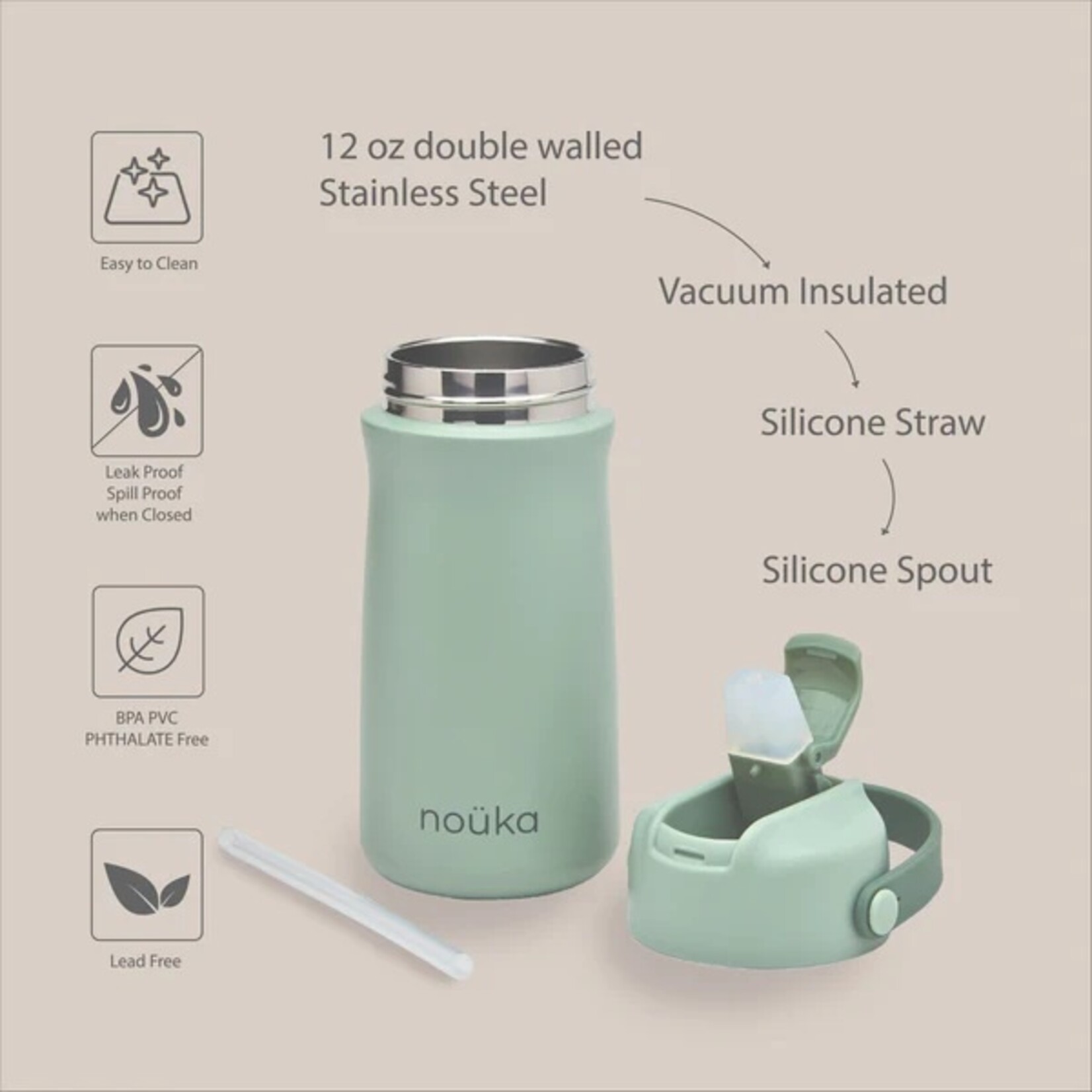 Noüka NOÜKA - Gourde en acider inoxydable 12 Oz - Soft Blush