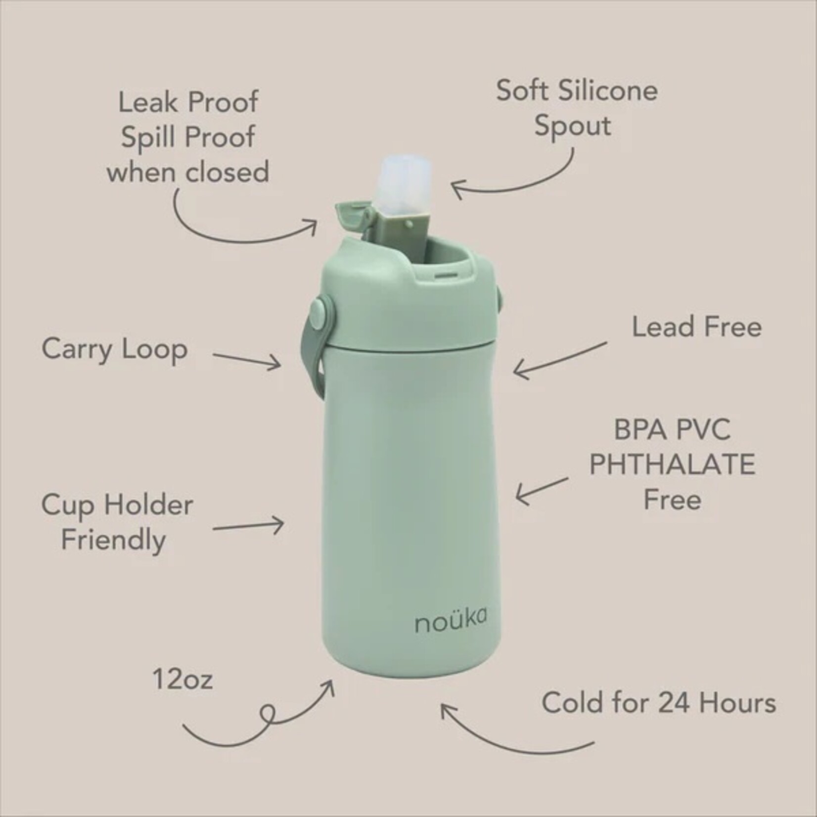 Noüka NOÜKA - Gourde en acider inoxydable 12 Oz - Soft Blush