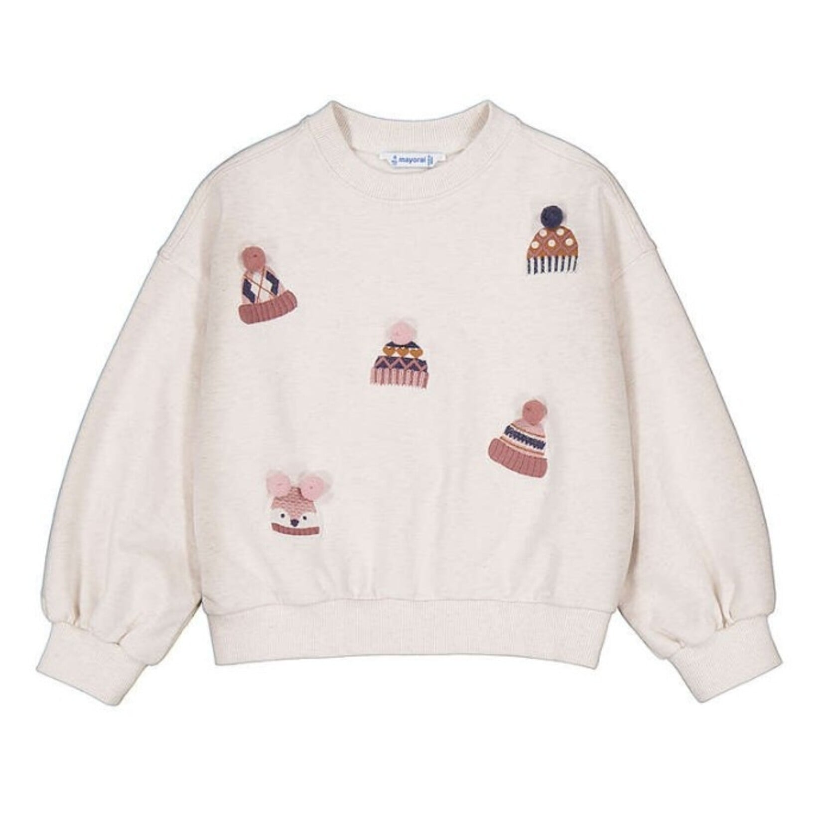 Mayoral MAYORAL - Beige long-sleeved pullover sweater with beanie embroidery