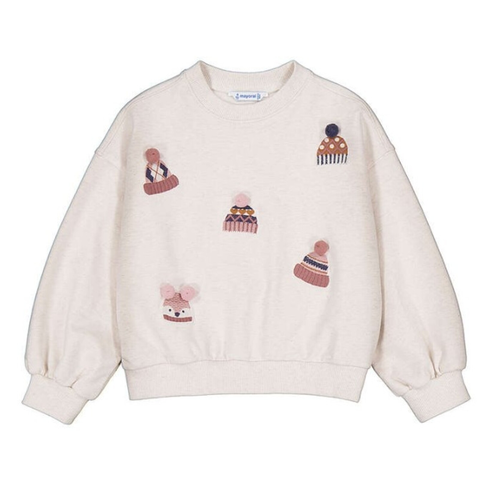 Mayoral MAYORAL - Chandail de style pull à manches longues beige avec broderie de tuques