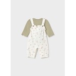 Mayoral MAYORAL - 2-piece set: White dungarees with a small floral print and a green T-shirt.