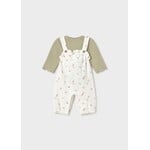 Mayoral MAYORAL - Ensemble 2 pièces: Salopette blanche avec motifs de petites fleurs et t-shirt vert