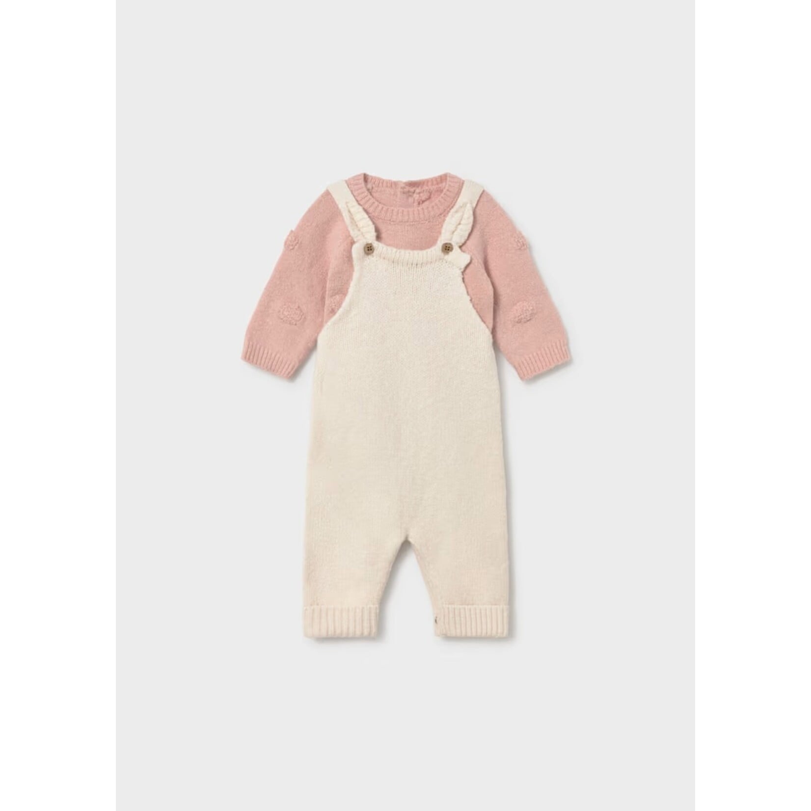 Mayoral  MAYORAL - 2-Piece Set: Beige Overalls and Pink Sweater