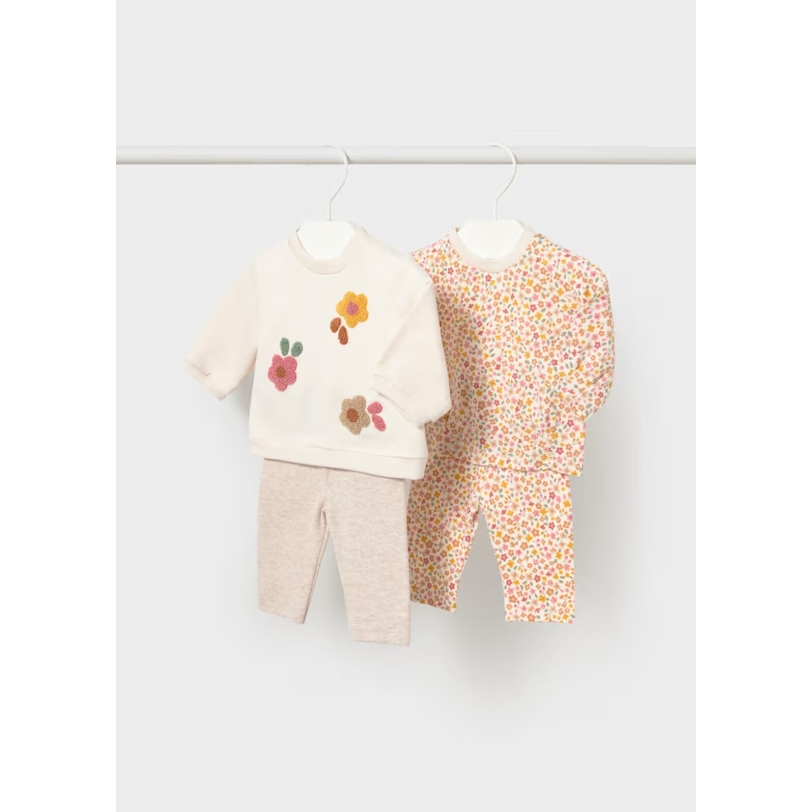 Mayoral MAYORAL - 2-piece set: Beige sweater with floral embroidery and beige trousers