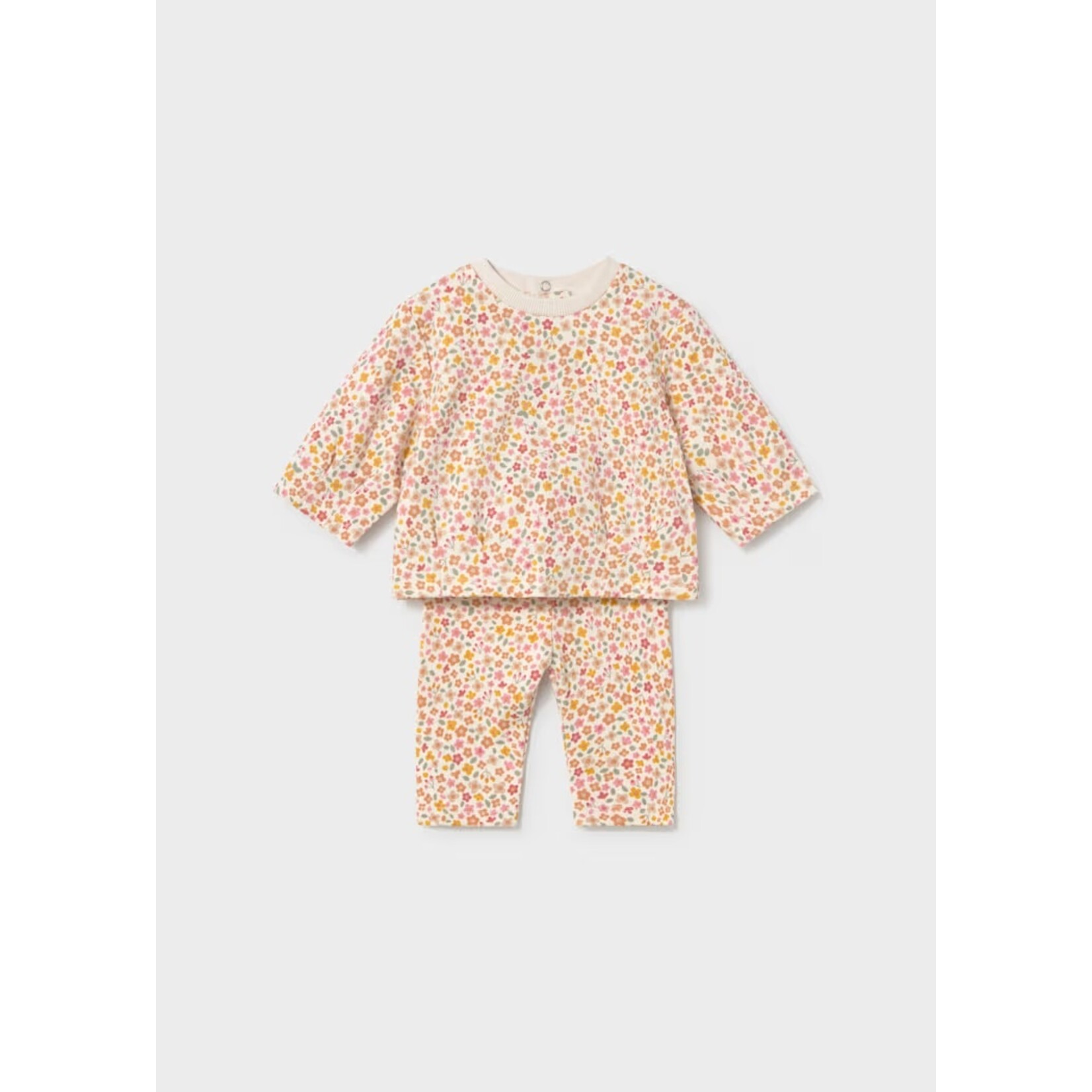 Mayoral MAYORAL - Ensemble 2 pièces: Pull et pantalon beige avec imprimé de petites fleurs colorées