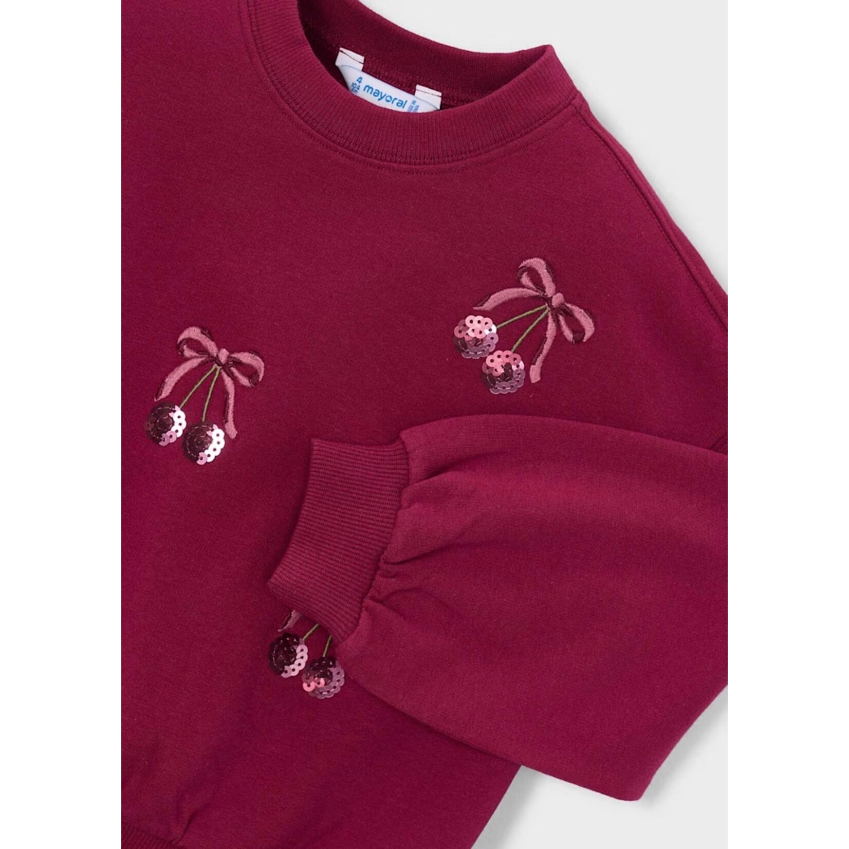 Mayoral MAYORAL - Chandail de style pull rouge avec broderie de cerises pailletées et boucles rose