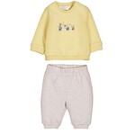 Mayoral MAYORAL - 2-piece set: Yellow sweater with musical animal embroidery and beige trousers