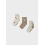 Mayoral MAYORAL - Set of 3 pairs of socks in beige, brown, and green with a dinosaur print