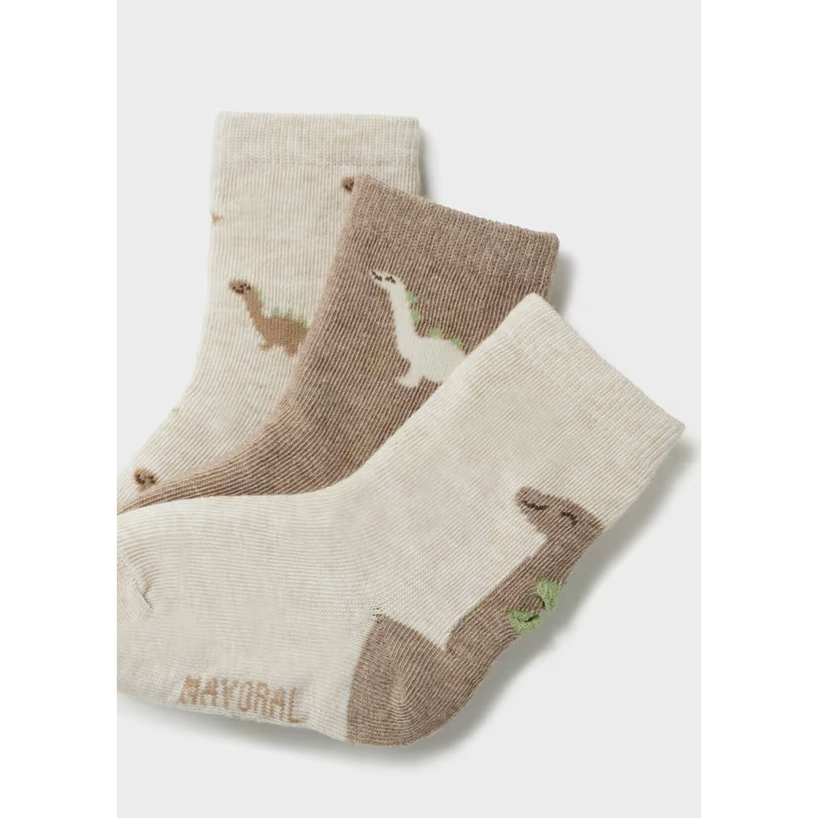 Mayoral MAYORAL - Lot de 3 paires de chaussettes beige, brun et vert avec imprimé de dinosaures