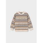 Mayoral MAYORAL - Heathered beige knit sweater with navy blue, orange and brown jacquard pattern