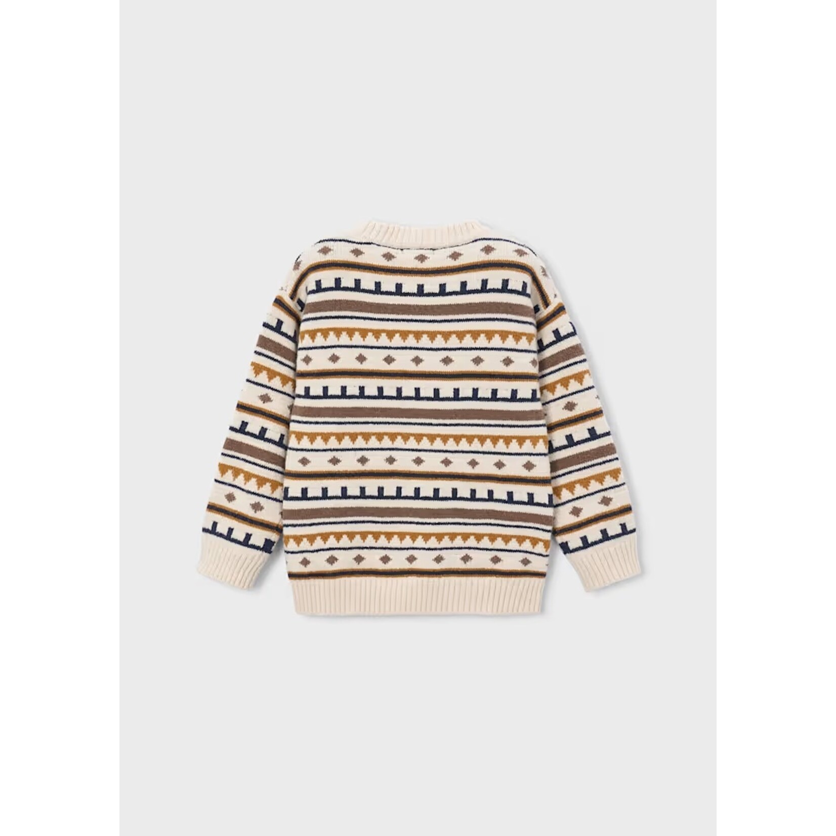 Mayoral MAYORAL - Chandail en tricot beige chiné à motif jacquard bleu marine, orange et brun