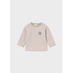 Mayoral MAYORAL - White and beige long-sleeved striped T-shirt with biscuit print