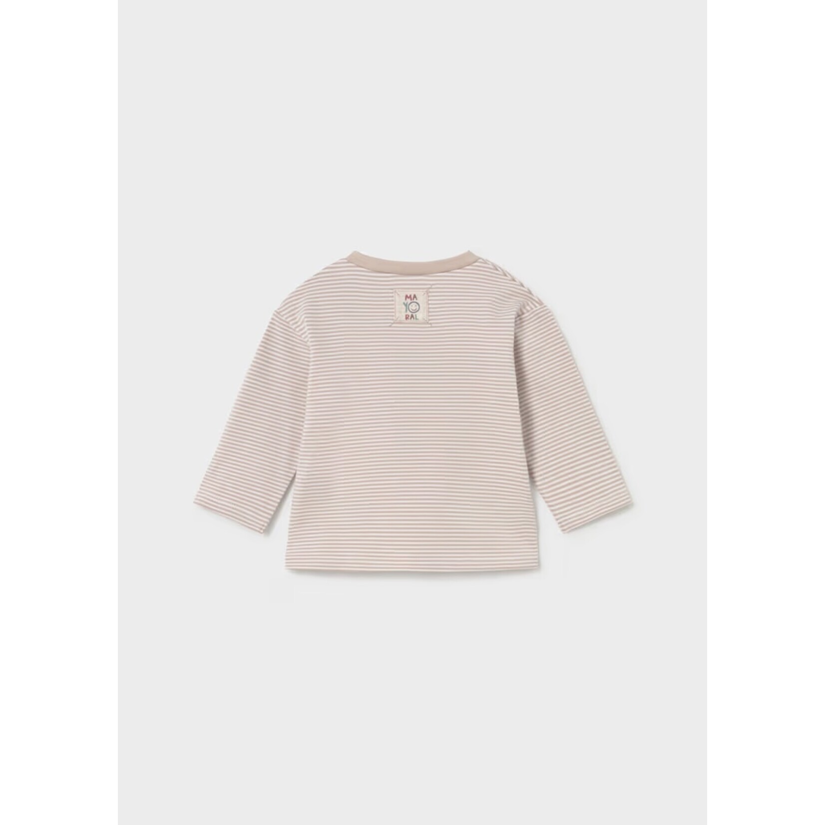 Mayoral MAYORAL - White and beige long-sleeved striped T-shirt with biscuit print