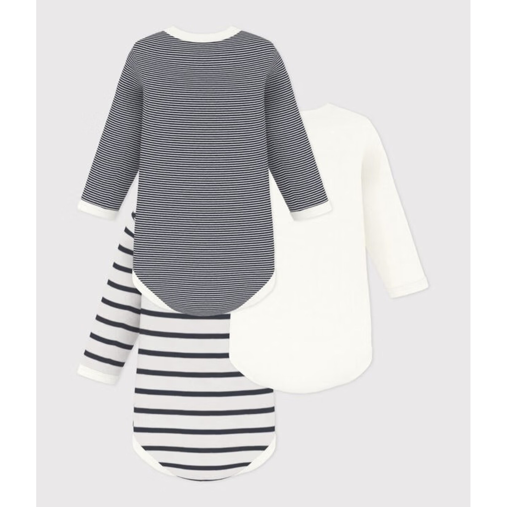 Petit Bateau PETIT BATEAU - Lot de 3 cache-couches manches longues à col rond 'Fines rayures marine/rayures marine avec logo/uni blanc avec logo'