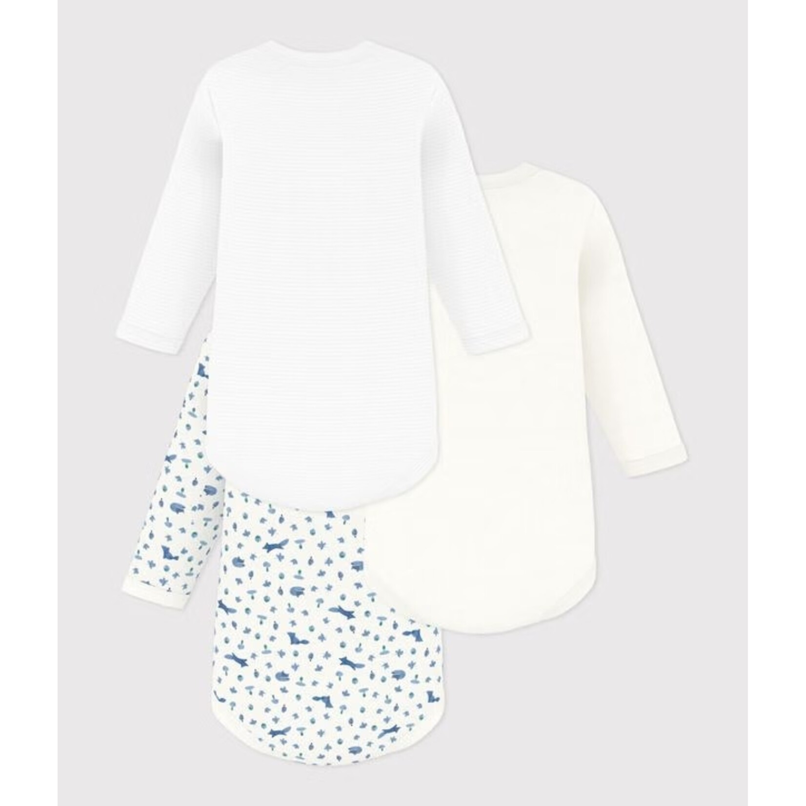 Petit Bateau PETIT BATEAU - Lot de 3 cache-couches manches longues à col rond 'Renards bleus'