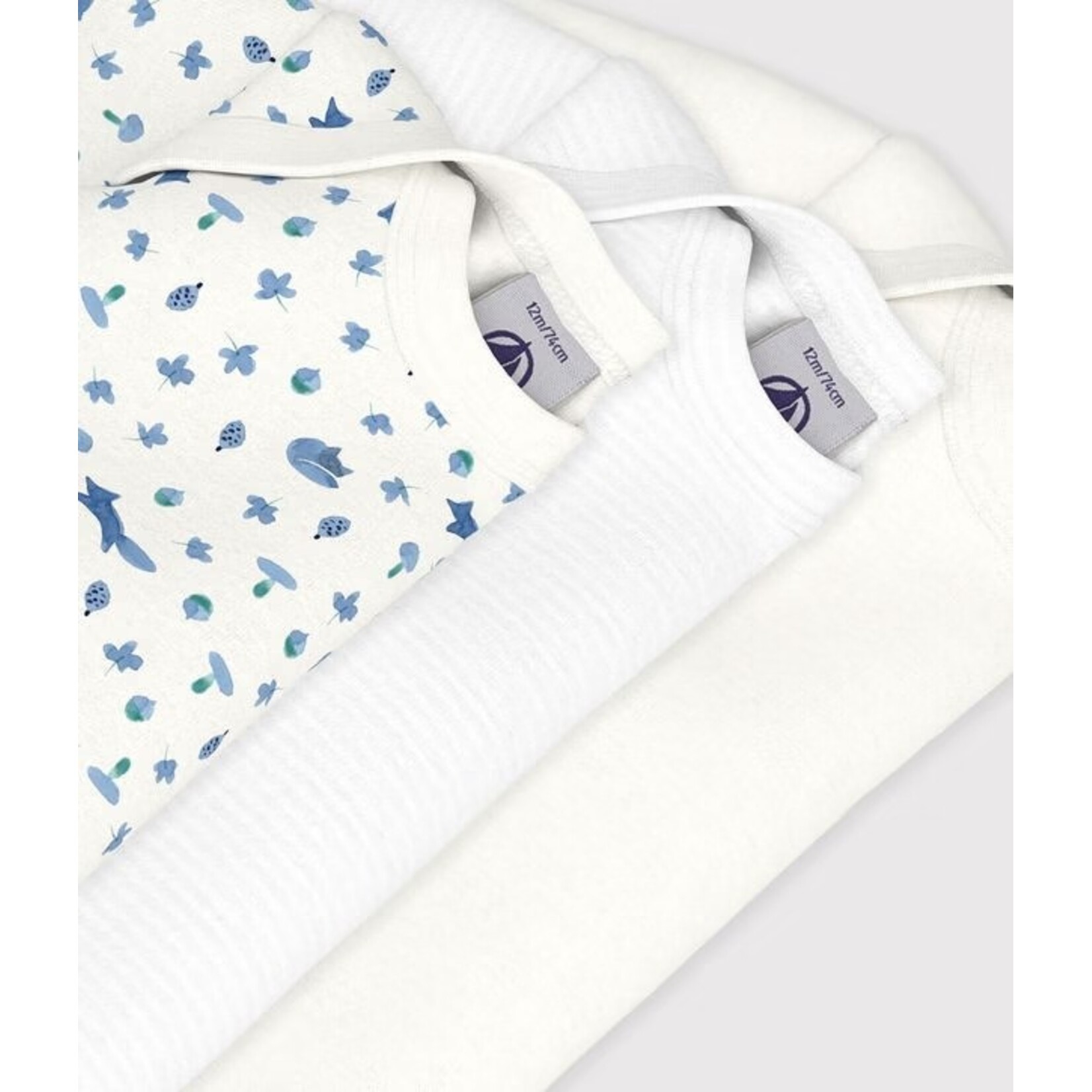 Petit Bateau PETIT BATEAU - Pack of 3 long-sleeved, round-neck bodysuits 'Blue foxes'