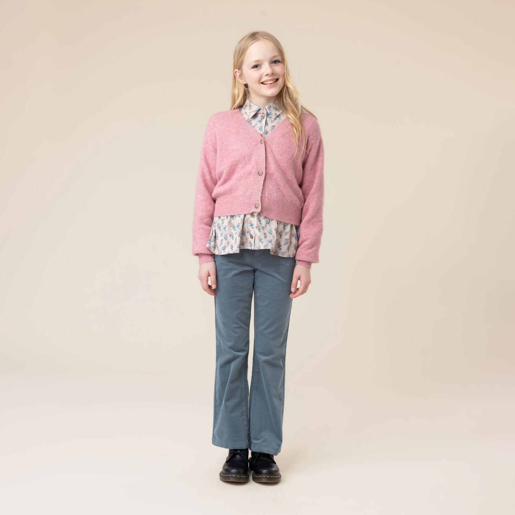 Nanö NANÖ - Pink long-sleeved cardigan  'Journée en Fleurs'