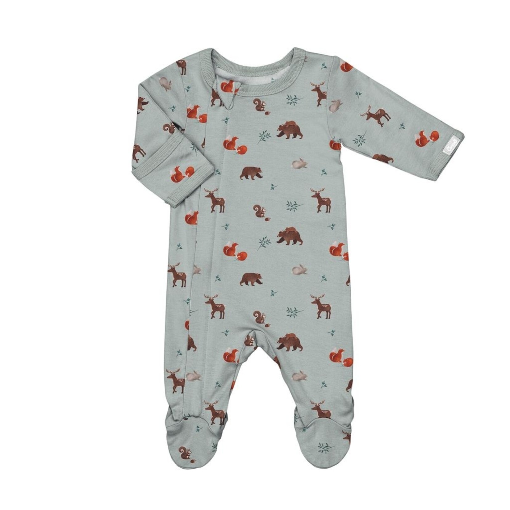 Coccoli COCCOLI - Pyjama une pièce pour bébé en modal gris bleu avec imprimé d'animaux de la forêt