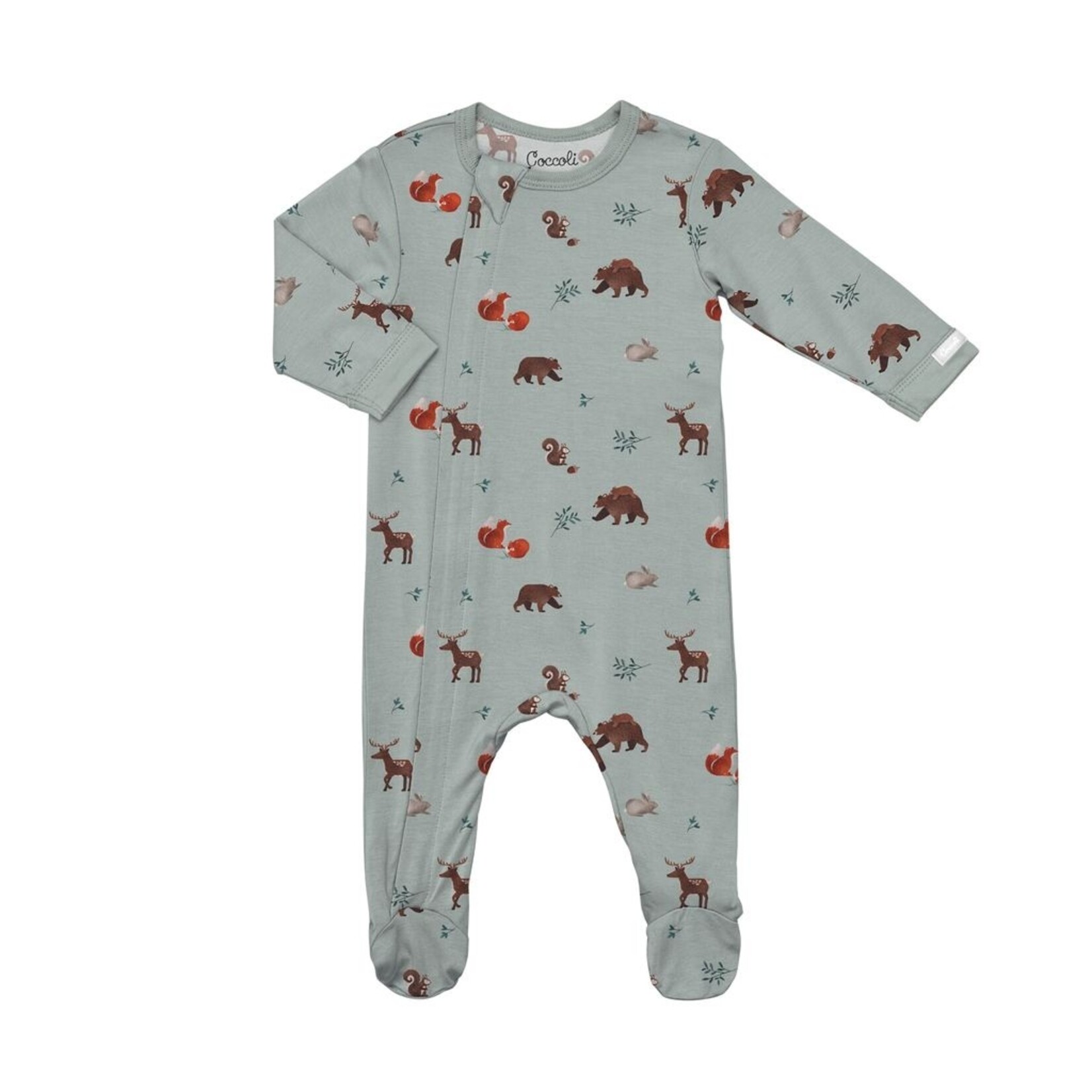 Coccoli COCCOLI - Pyjama une pièce pour bébé en modal gris bleu avec imprimé d'animaux de la forêt