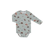Coccoli COCCOLI - Long-sleeved modal bodysuit in grey-blue with a forest animal pattern