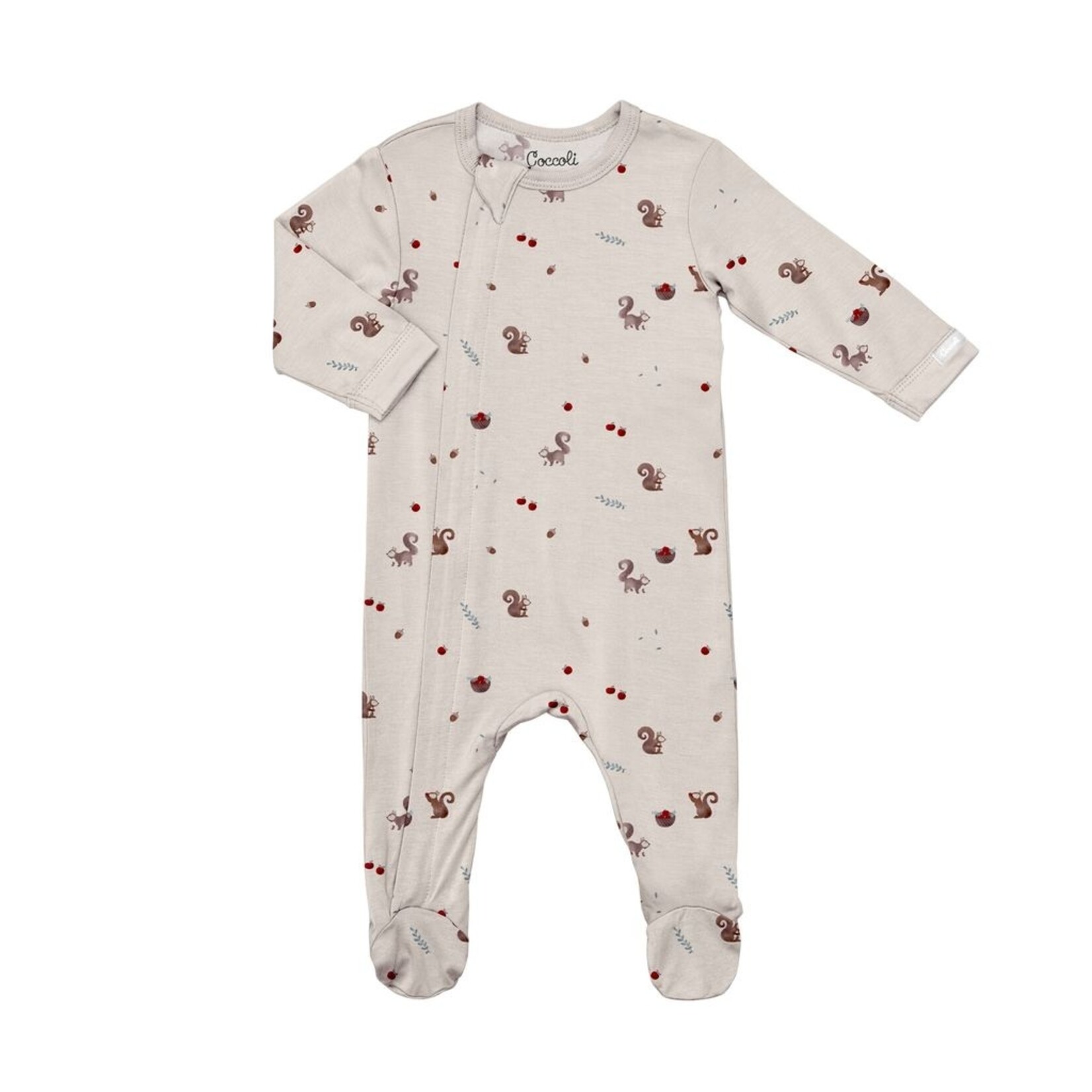 Coccoli COCCOLI - One-piece baby pyjamas in grey modal with squirrel print