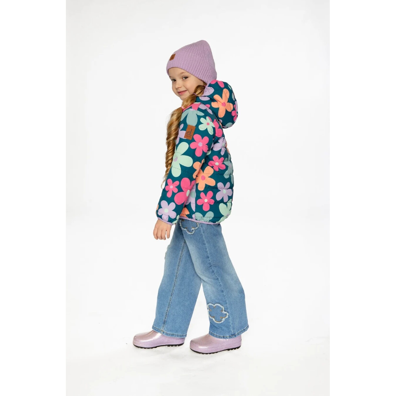 Deux par Deux DEUX PAR DEUX - Green quilted mid-season coat with 'Printed simple flowers' pattern