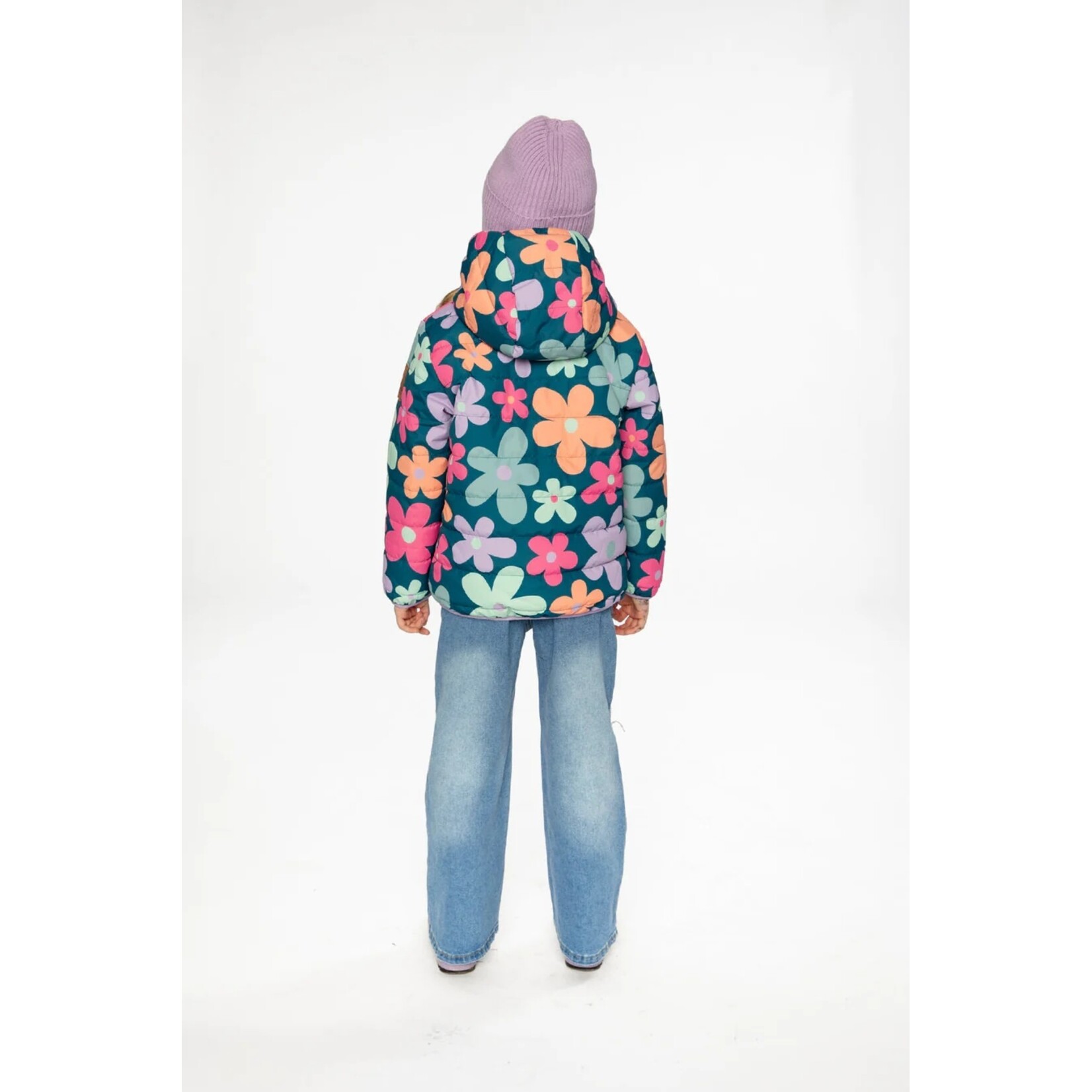 Deux par Deux DEUX PAR DEUX - Green quilted mid-season coat with 'Printed simple flowers' pattern