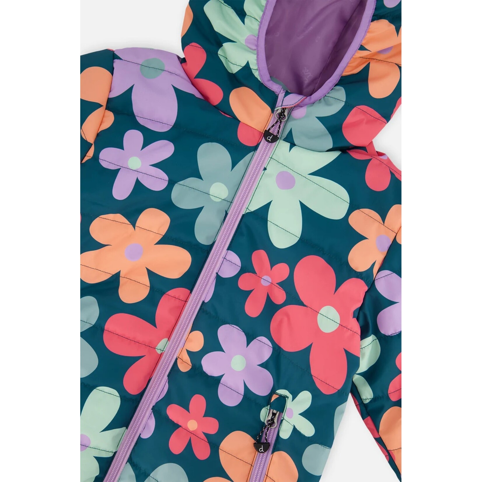 Deux par Deux DEUX PAR DEUX - Green quilted mid-season coat with 'Printed simple flowers' pattern
